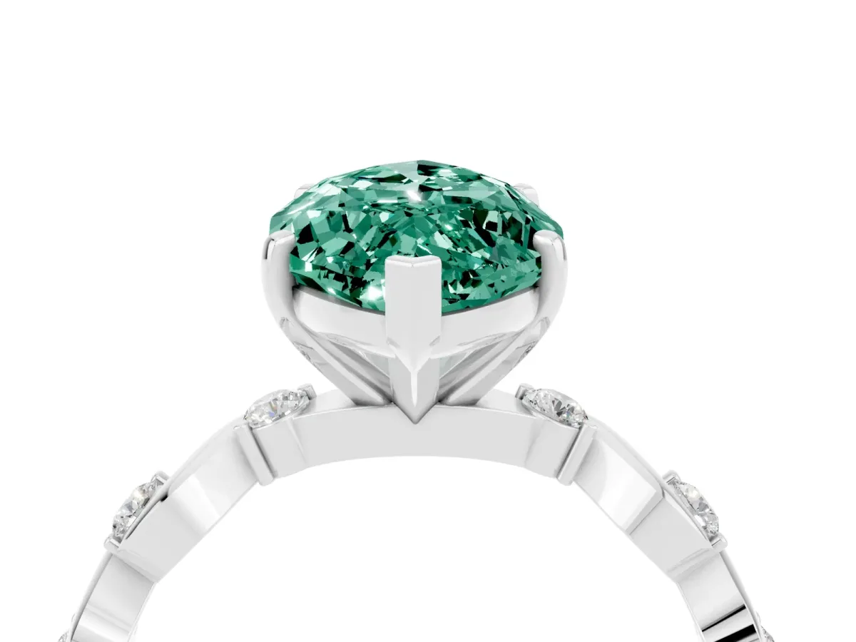 Marquise Cut Green Sapphire Solitaire Twisted Band with Round Accents and Prong Setting Platinum