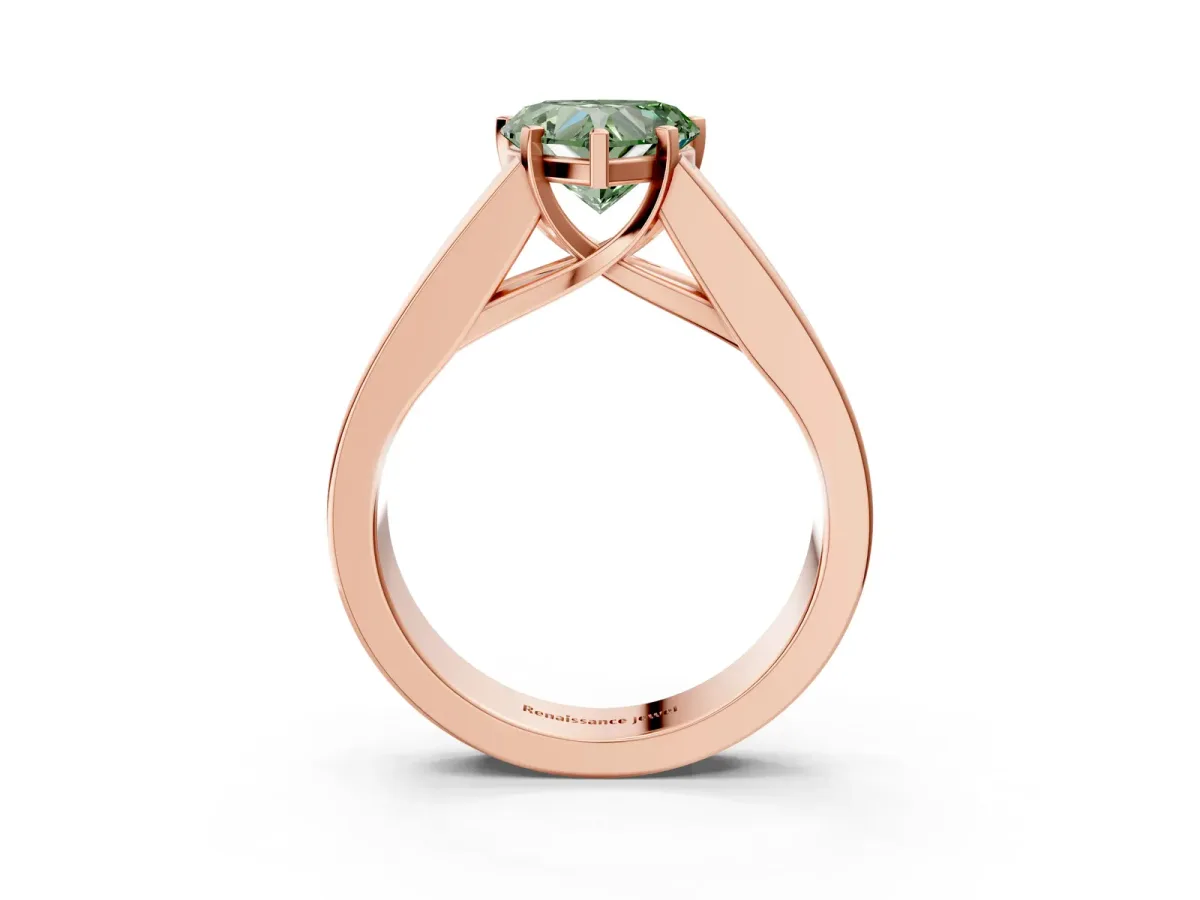 Fancy Green Heart Cut Cut Channel Set Solitaire Ring with Four-Prong Setting Rose gold