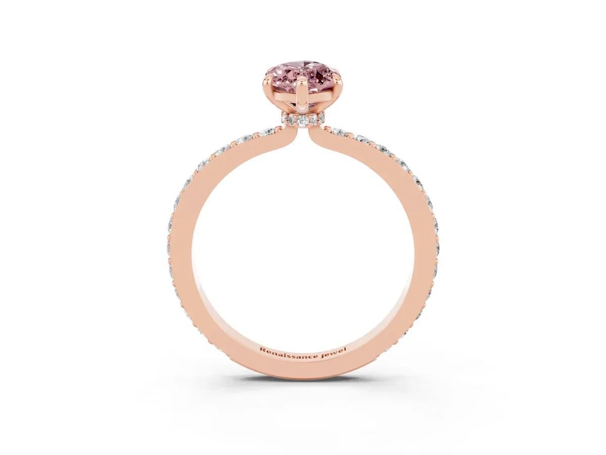 Marquise Cut Morganite Solitaire Engagement Ring with Pavé Band and Four-Prong Setting Rose gold
