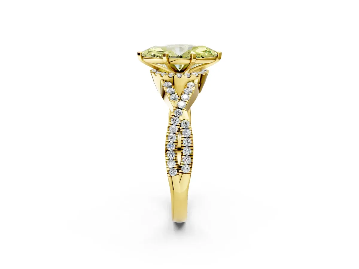 Fancy Yellow Marquise Cut Diamond Halo Twist Band Solitaire Prong Setting Ring Yellow gold