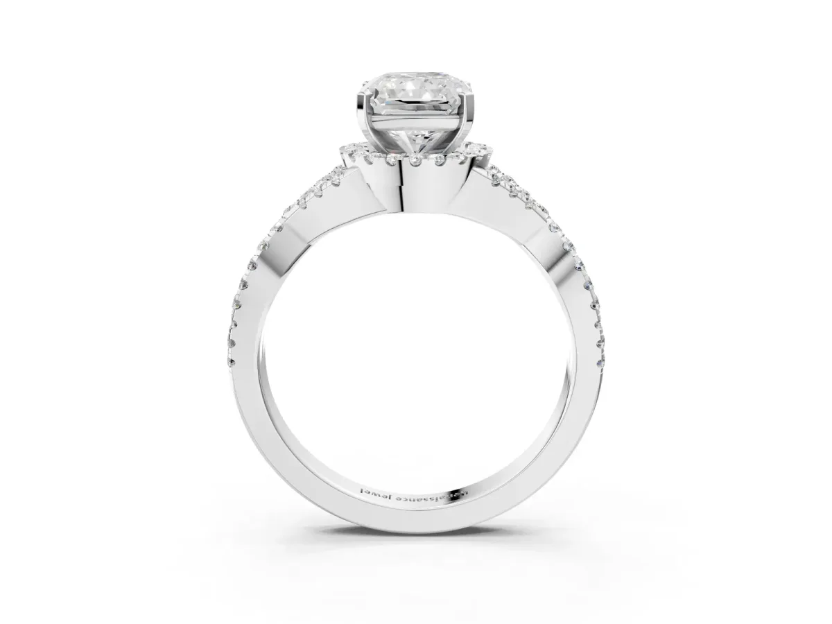 Radiant Cut Diamond Moissanite Halo Twist Band Solitaire Prong Setting Ring White gold
