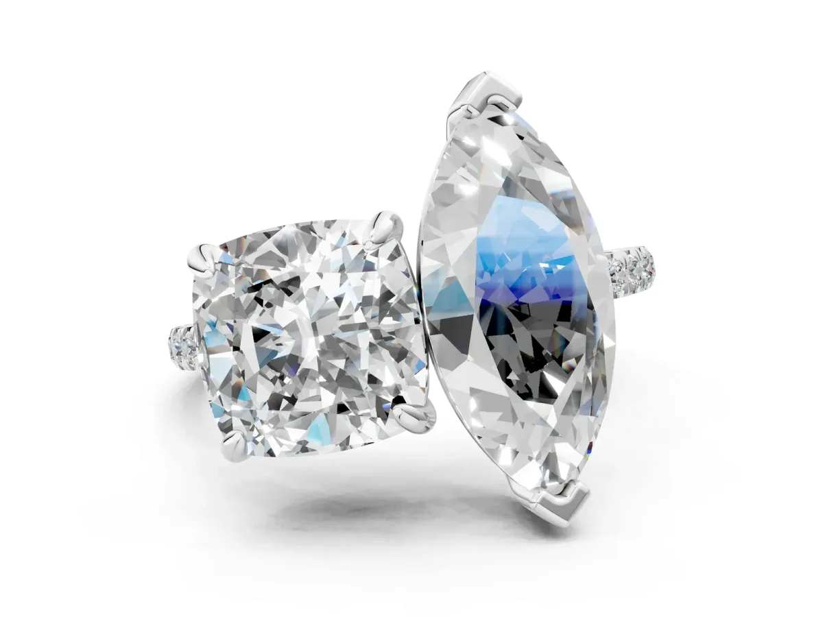 Cushion and Marquise Toi Moi Ring with Prong Setting and Micro Pave Band Silver