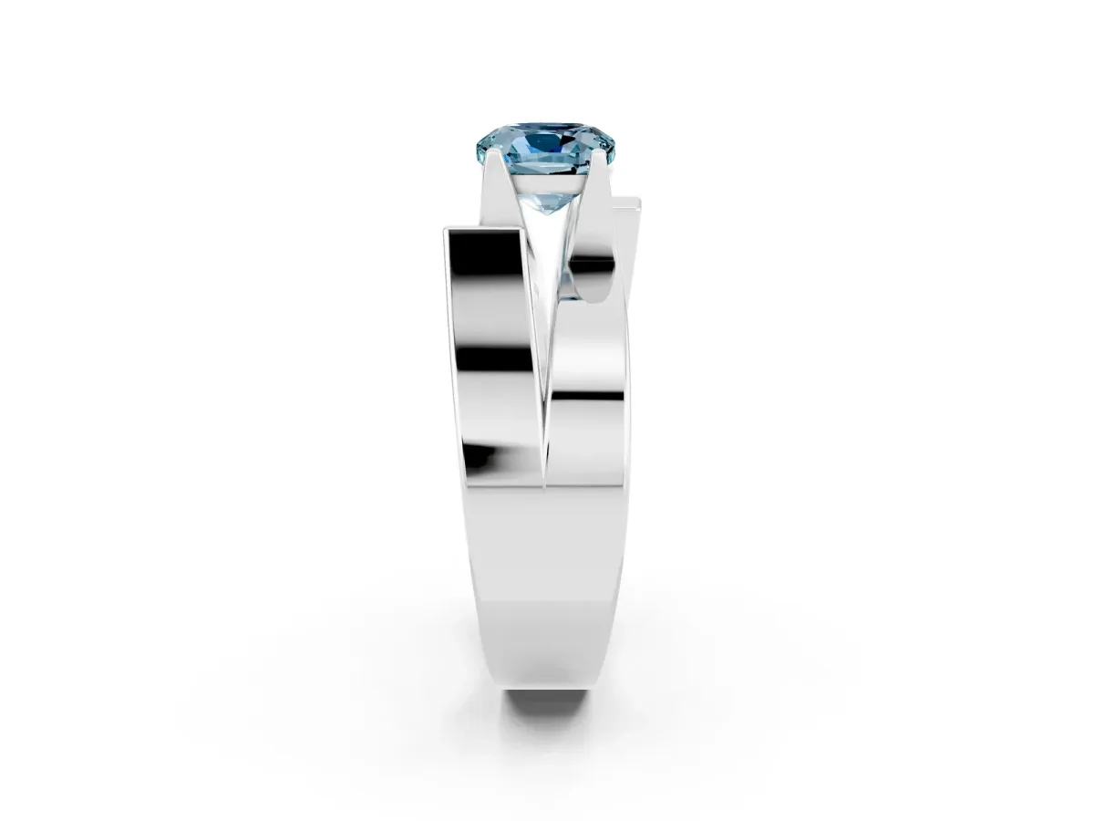 Modern Tension Set Cushion Cut Aquamarine Solitaire Wide Band Ring White gold