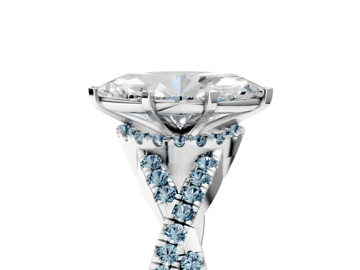 Marquise Cut Diamond Aquamarine Halo Twist Band Solitaire Prong Setting Ring White gold