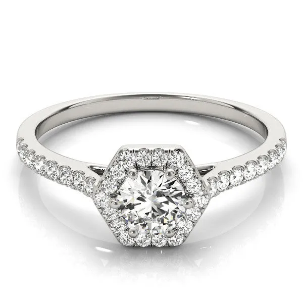 Hexagonal Halo Heart Cut Diamond Pavé Band with Four-Prong Setting Platinum