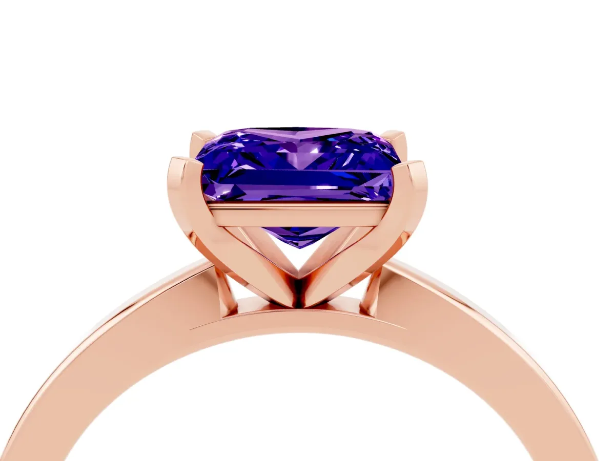 Princess Cut Tanzanite Solitaire Engagement Ring with Classic Band and Four-Prong Setting Rose gold