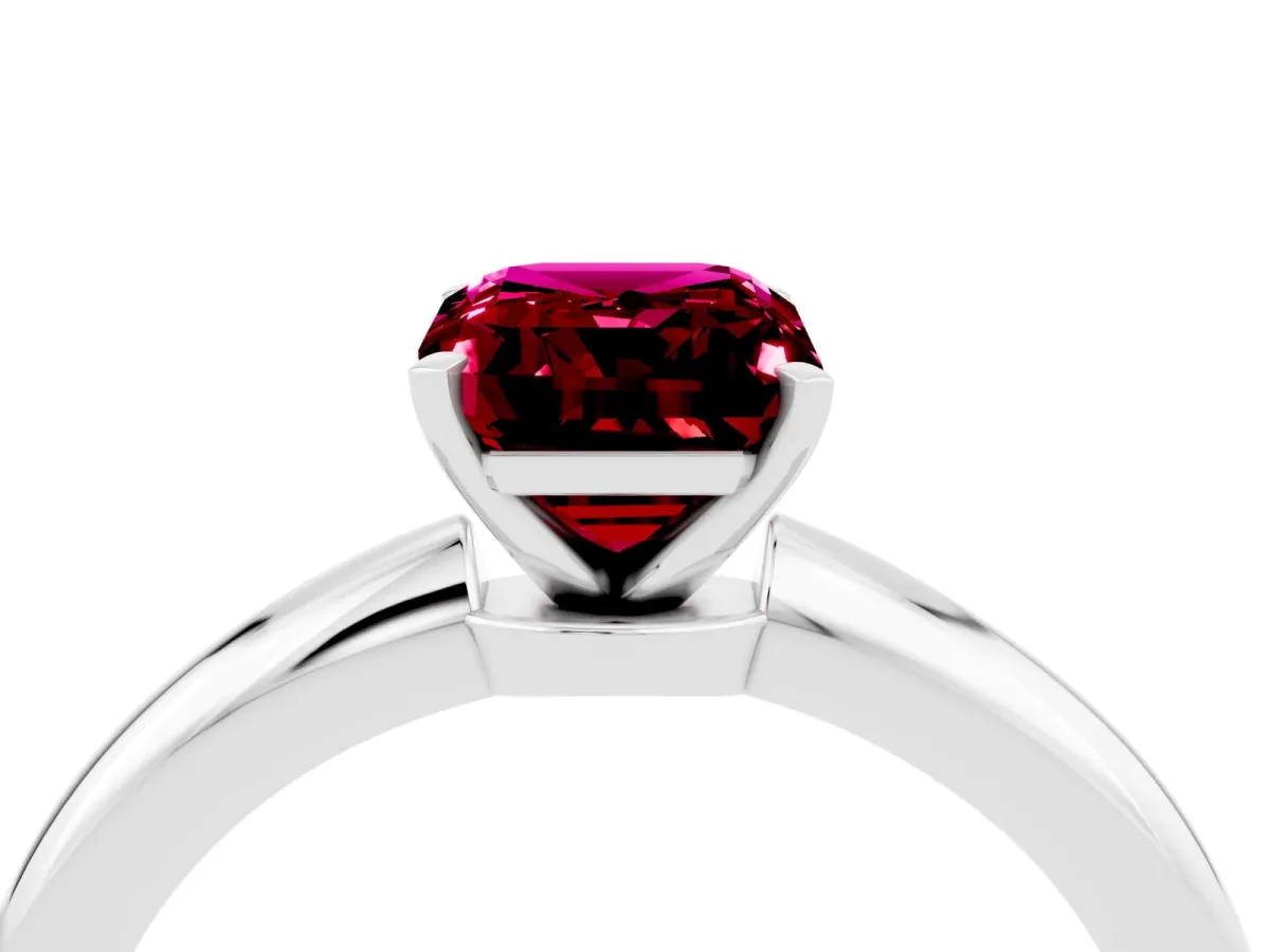 Emerald Cut Garnet Solitaire Ring with Six-Prong Setting and Classic Band Silver