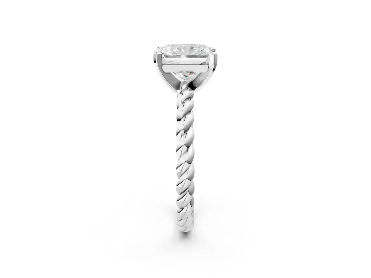 Radiant Cut Cut Solitaire Twisted Band with Four-Prong Setting Platinum