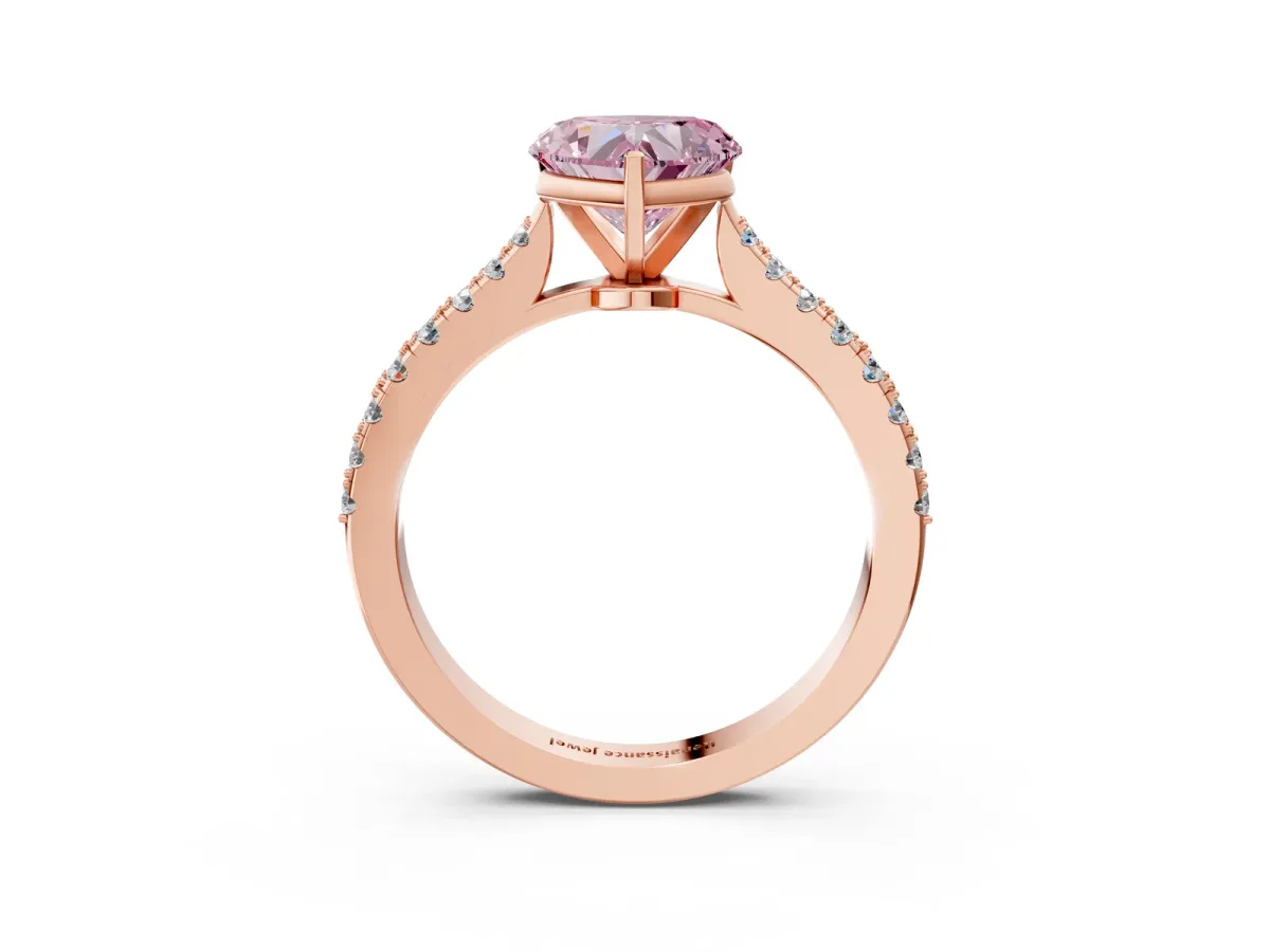 Fancy Pink Heart Cut Cut Solitaire Diamond Engagement Ring with Pave Band and Four-Prong Setting Rose gold