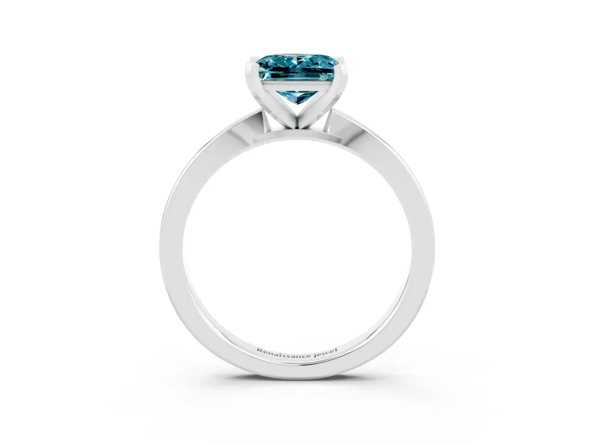 Princess Cut Blue Topaz Solitaire Engagement Ring with Classic Band and Four-Prong Setting White gold