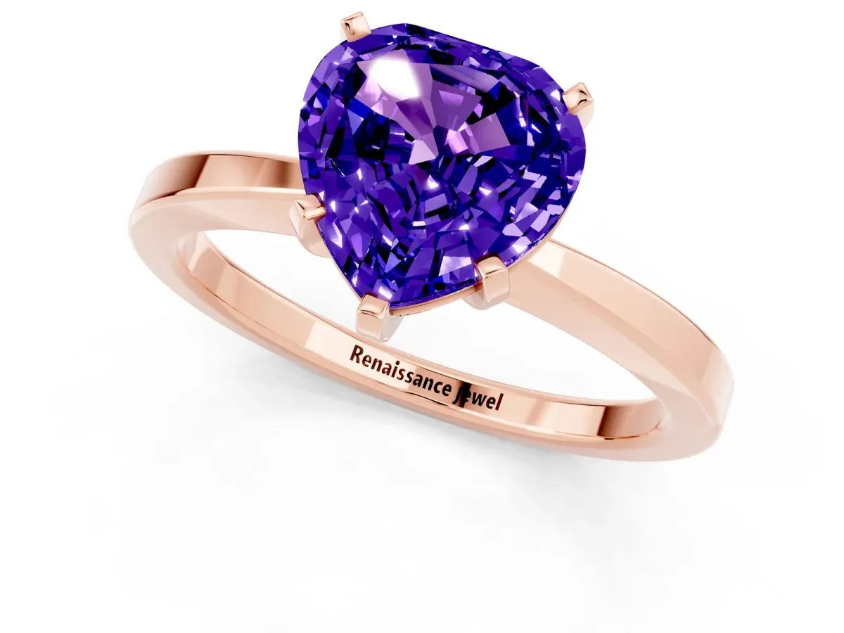 Heart Cut Tanzanite Solitaire Engagement Ring with Classic Band and Four-Prong Setting Rose gold