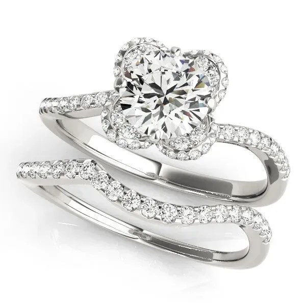 Round Cut Halo Diamond Engagement Ring with Twisted Pave Band and Four-Prong Setting White gold