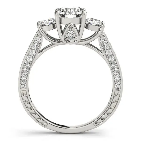 Three-Stone Round Cut Cut Diamond Engagement Ring with Split Shank and Prong Setting Silver