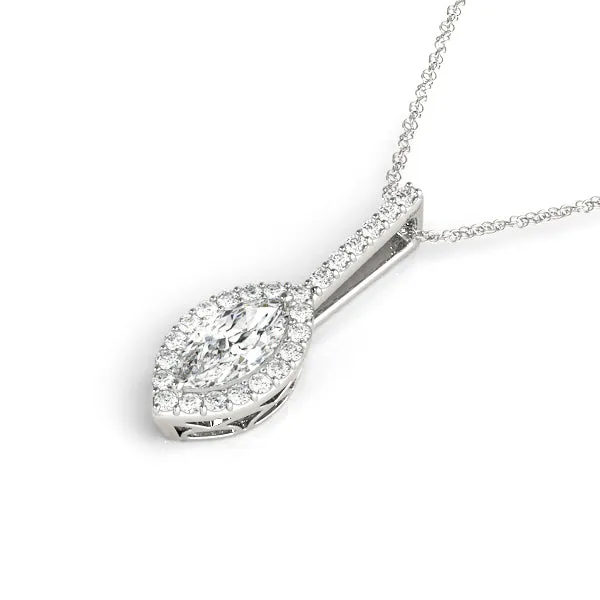 Marquise Halo Diamond Pendant with Pavé Setting White gold