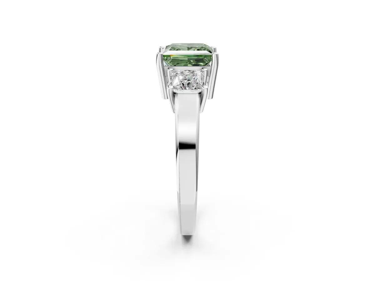 Fancy Green Three-Stone Princess Cut Cut Solitaire Ring with Prong Setting Platinum