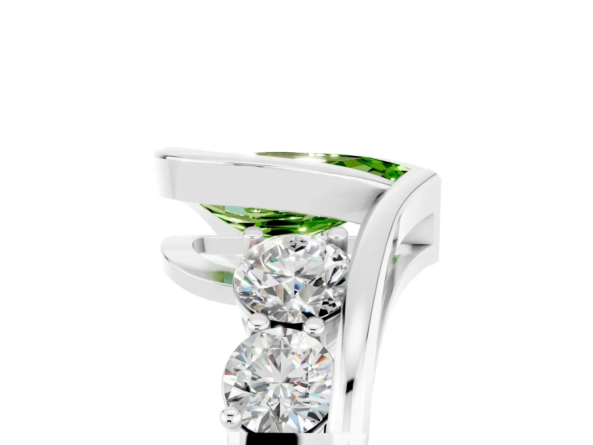 Bezel Set Pear Cut Peridot Bypass Ring with Round Accents Platinum