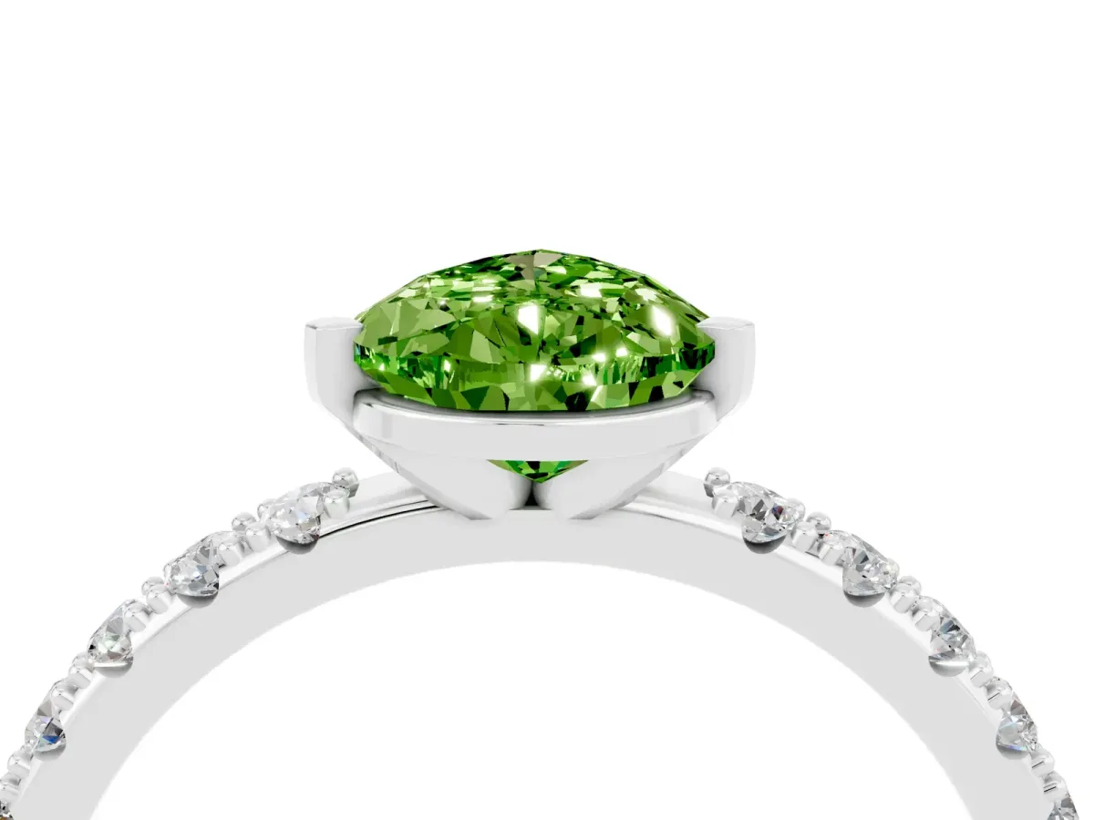 Pear Cut Peridot Solitaire Pavé Band with Four-Prong Setting Silver