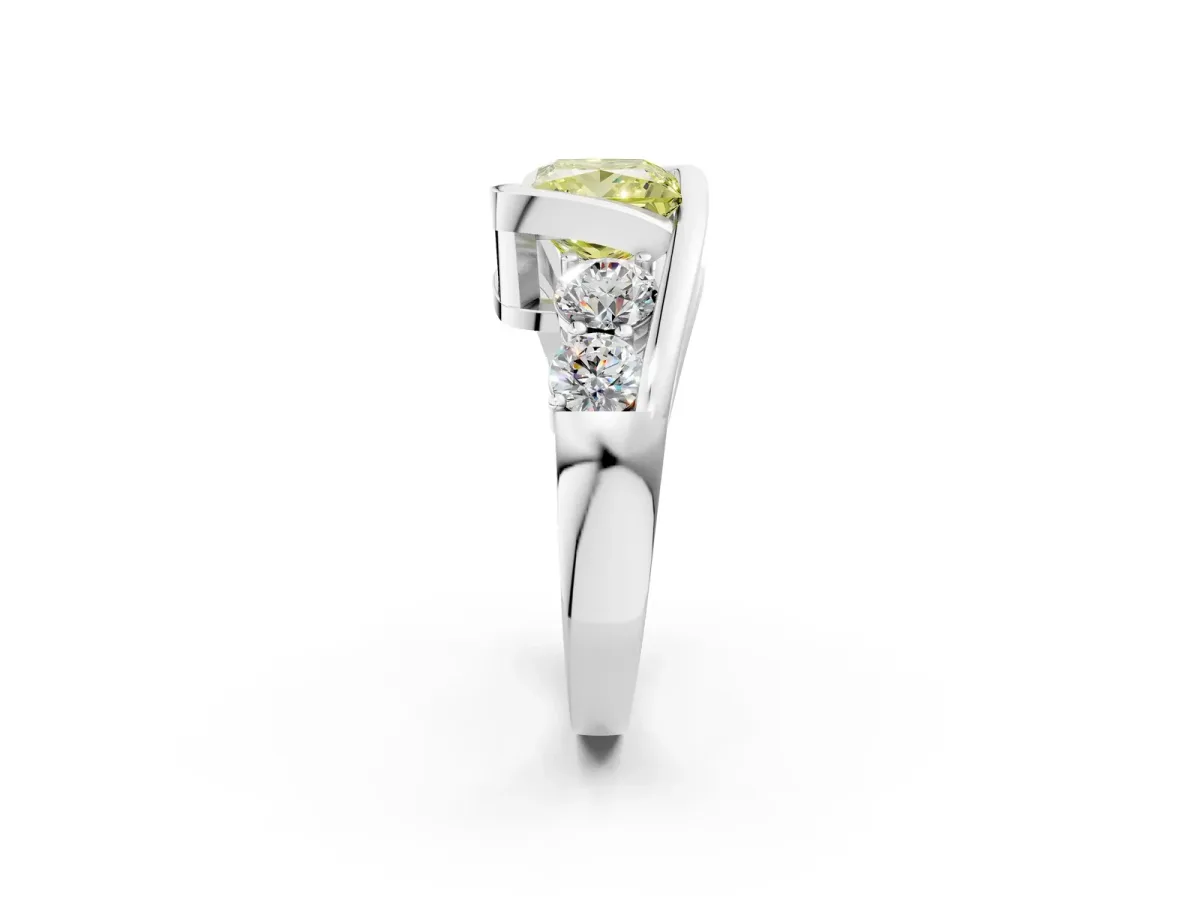 Fancy Yellow Bezel Set Princess Cut Diamond Bypass Ring with Round Accents Platinum