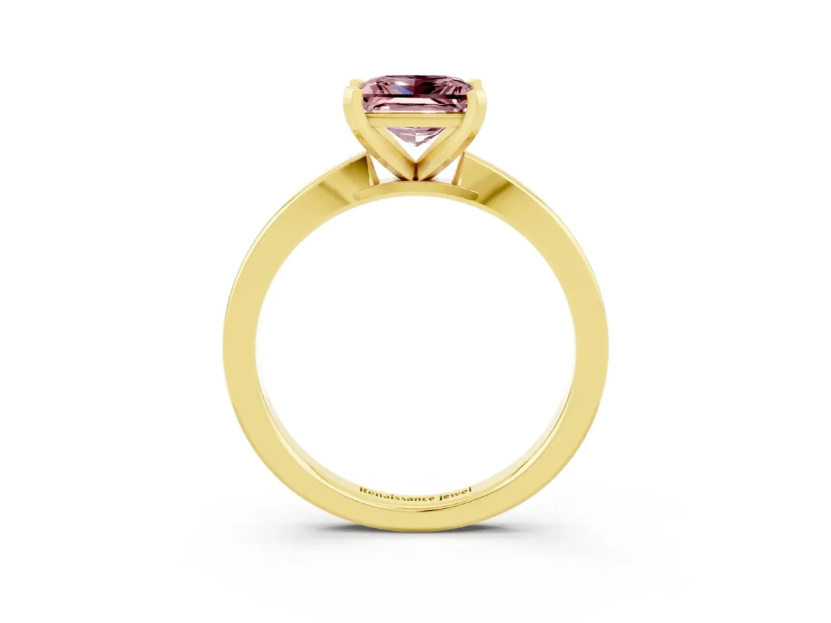 Princess Cut Morganite Solitaire Engagement Ring with Classic Band and Four-Prong Setting Yellow gold