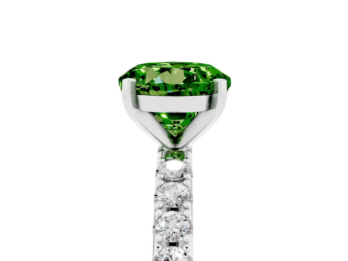 Round Cut Peridot Solitaire Pavé Band with Four-Prong Setting White gold