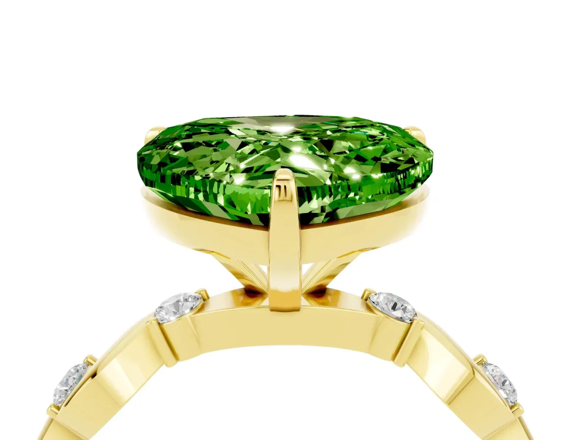 Heart Cut Peridot Solitaire Twisted Band with Round Accents and Prong Setting Yellow gold