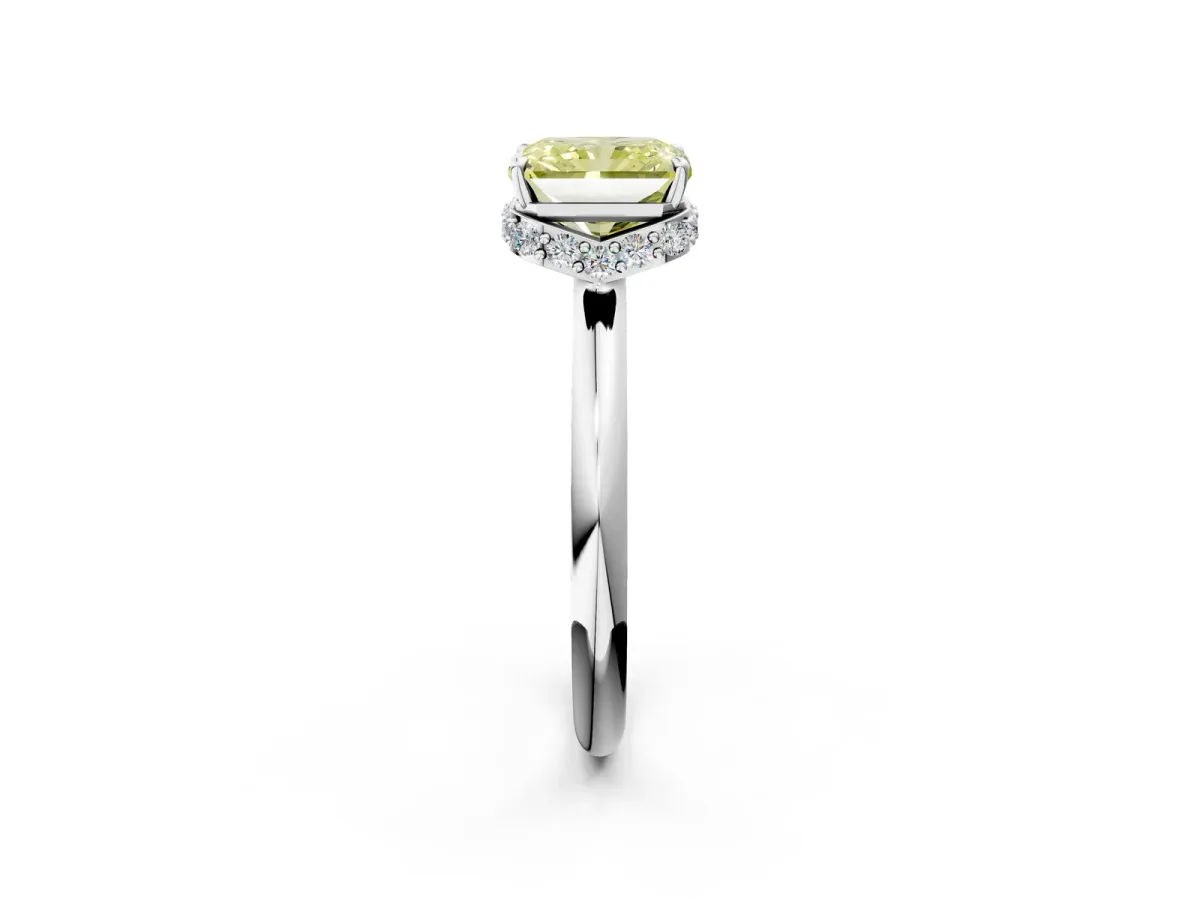 Fancy Yellow Radiant Cut Brilliant Solitaire Engagement Ring with Six-Prong Setting and Classic Band Platinum