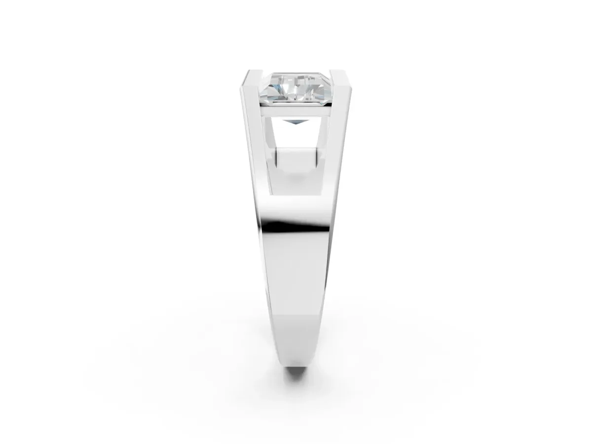 Baguette Diamond Geometric Solitaire Ring Silver