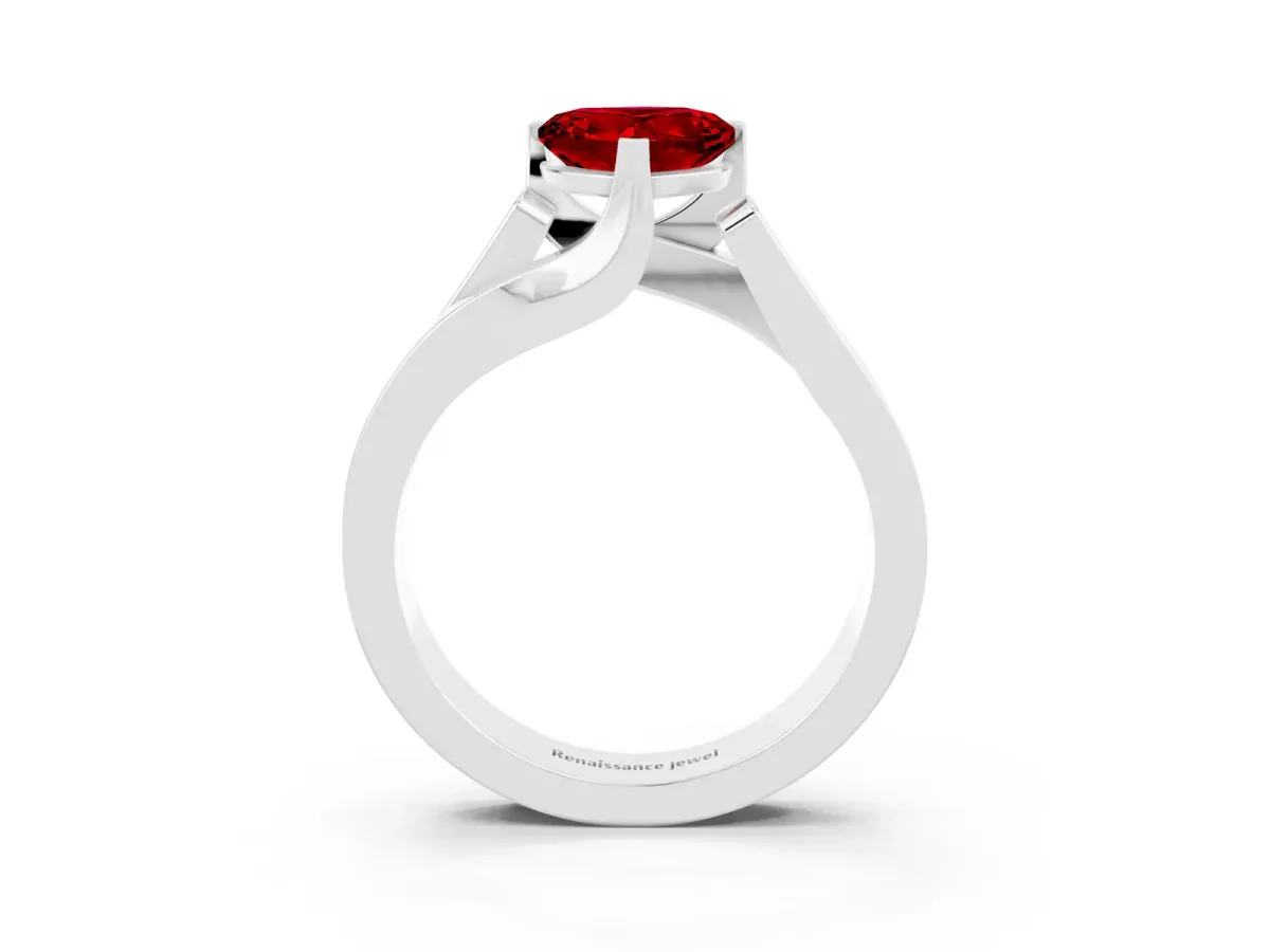Modern Tension Set Heart Cut Ruby Solitaire Wide Band Ring White gold