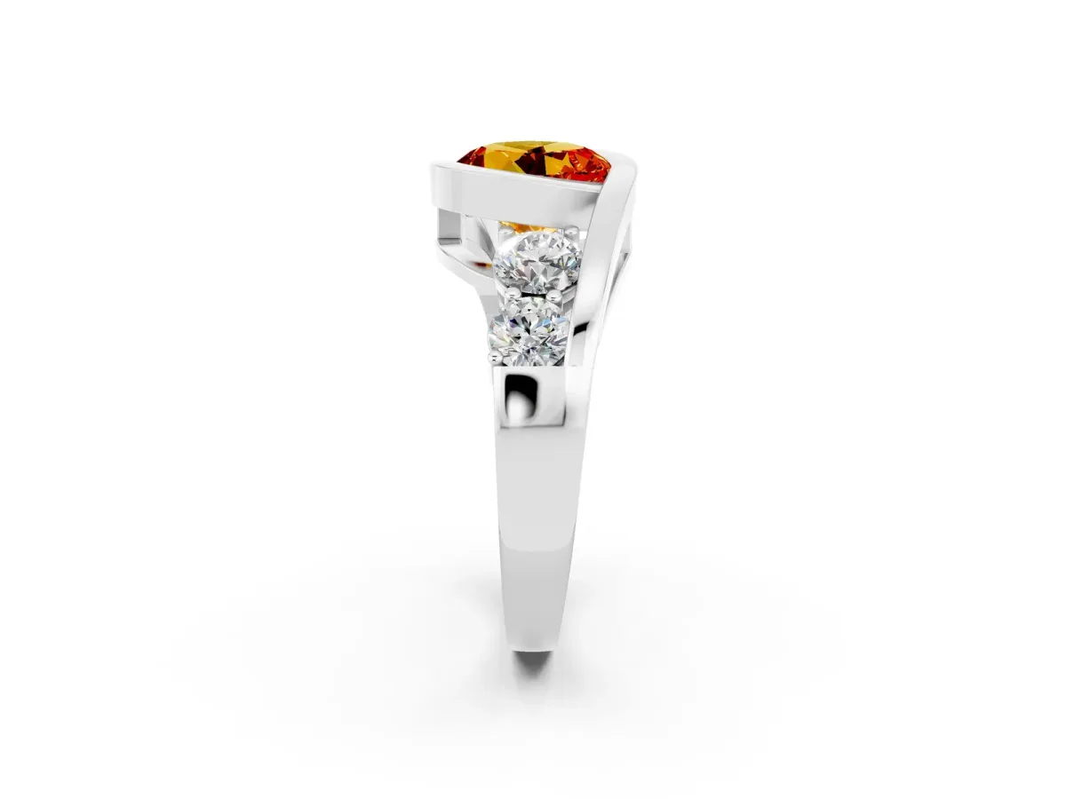 Bezel Set Round Cut Citrine Bypass Ring with Round Accents Silver