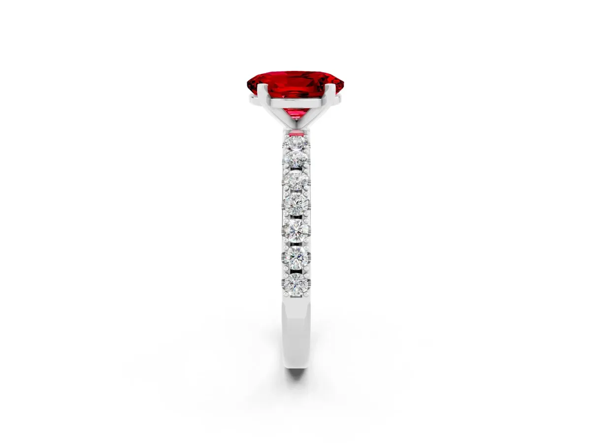 Oval Cut Ruby Solitaire Pavé Band with Four-Prong Setting Silver