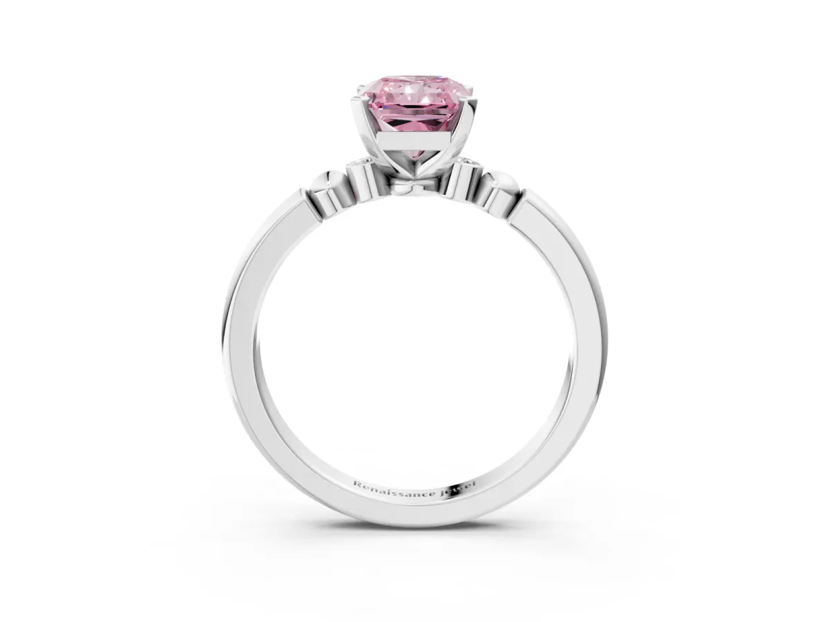 Fancy Pink Radiant Cut Solitaire Beaded Band with Four-Prong Setting Platinum