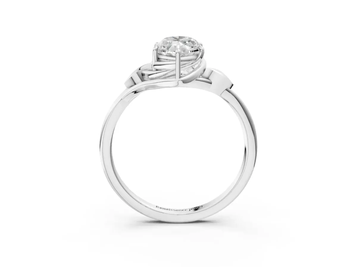 Marquise Cut Diamond Solitaire Ring with Twist Band and Four-Prong Setting Platinum