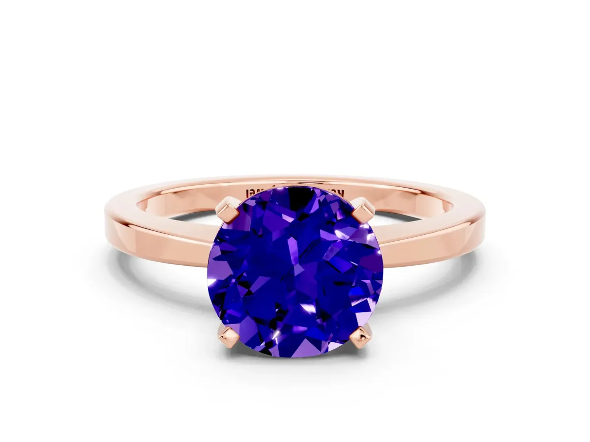 Round Cut Tanzanite Solitaire Engagement Ring with Classic Band and Four-Prong Setting Rose gold