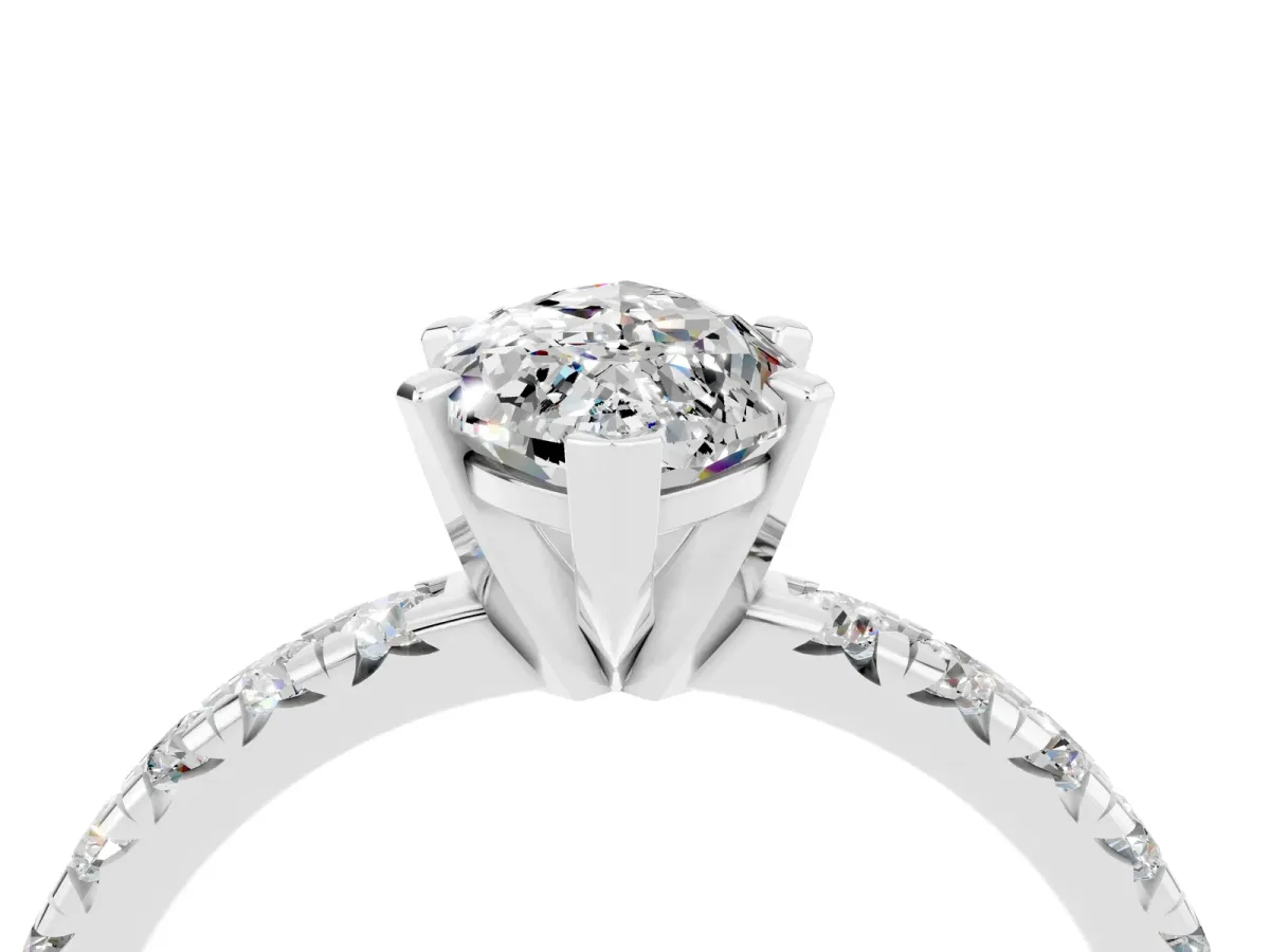 Marquise Cut Moissanite Solitaire Pavé Engagement Ring with Round Band and Prong Setting White gold