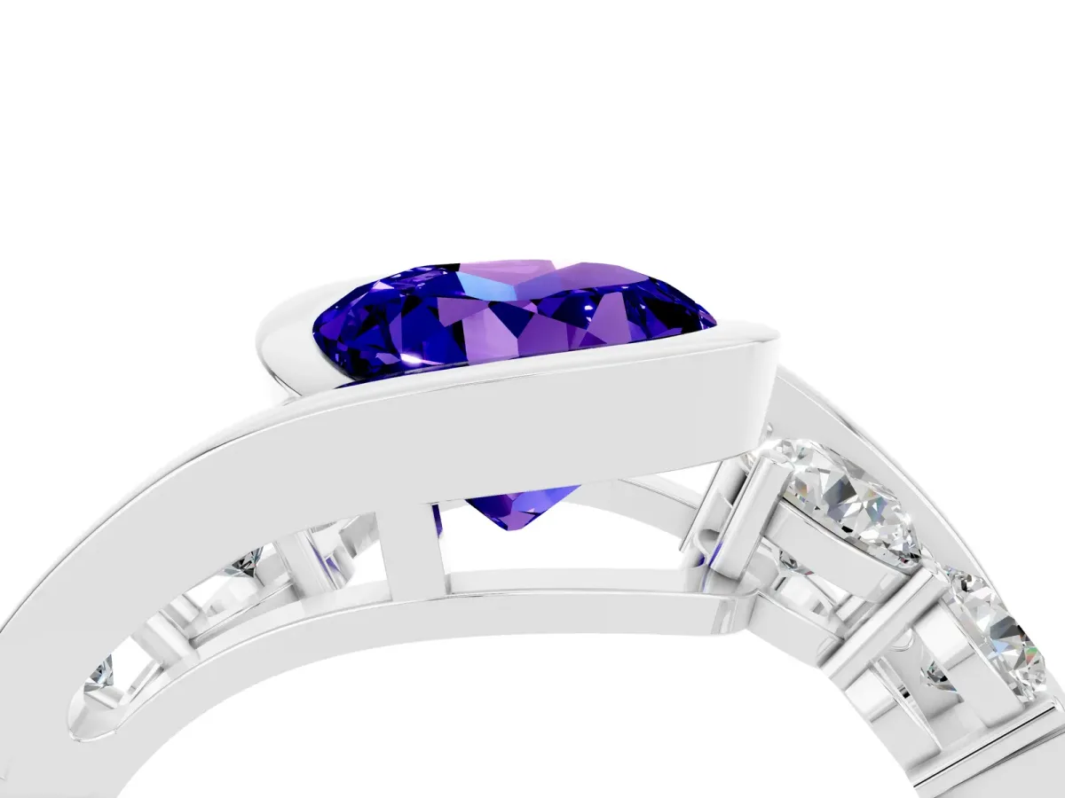 Bezel Set Round Cut Tanzanite Bypass Ring with Round Accents Platinum