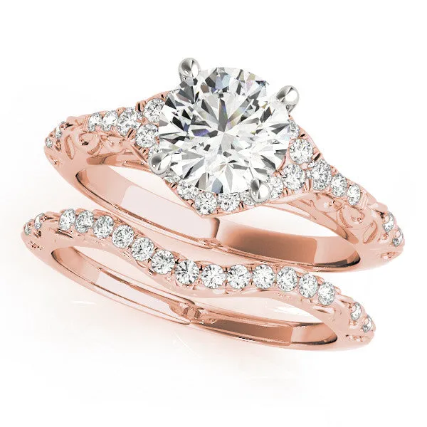 Asscher Cut Diamond Solitaire Ring with Hidden Halo and Pavé Band Rose gold