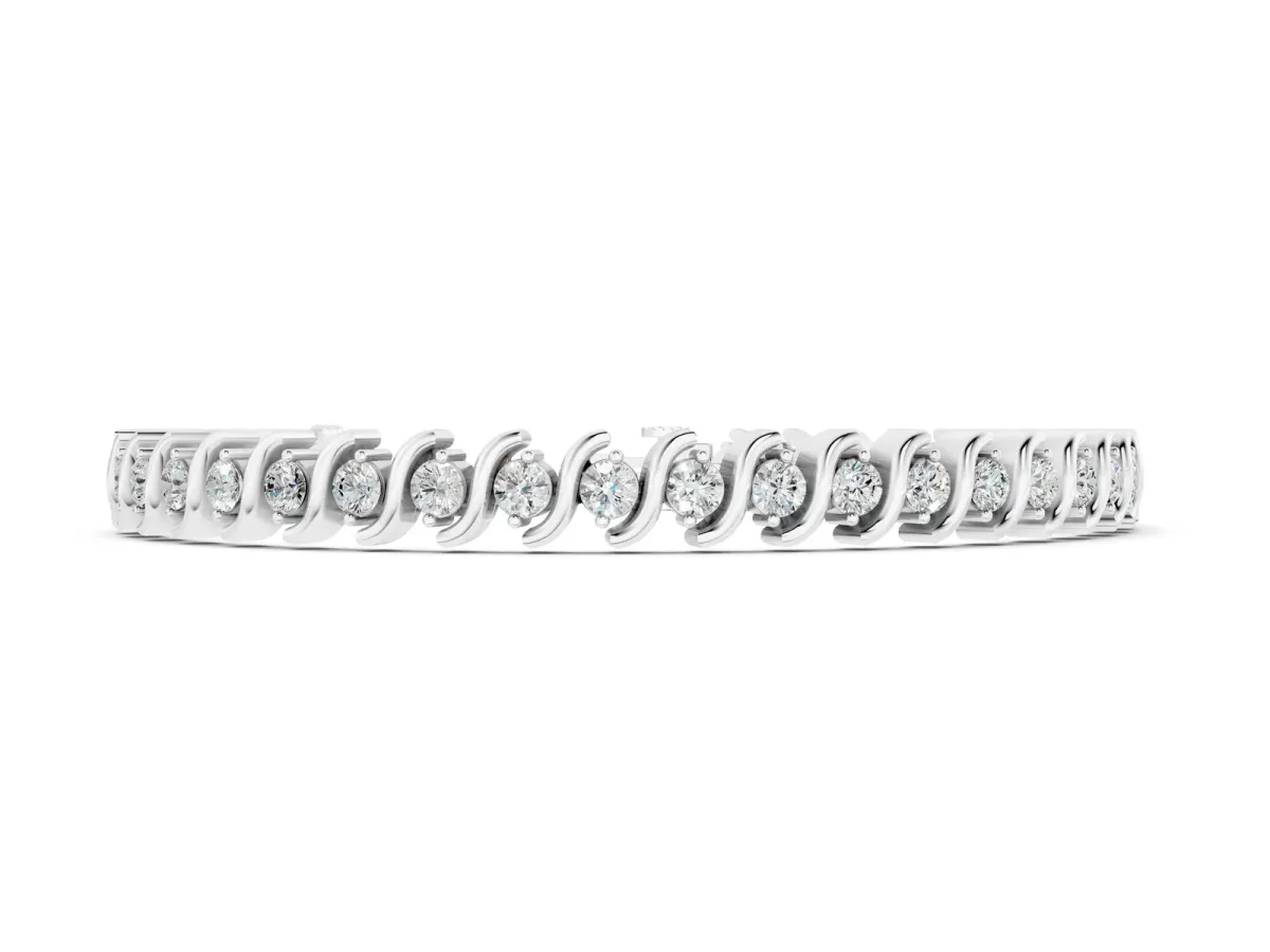 Round Brilliant Diamond Tennis Bracelet with Channel Set S-Shaped Prong Setting White gold