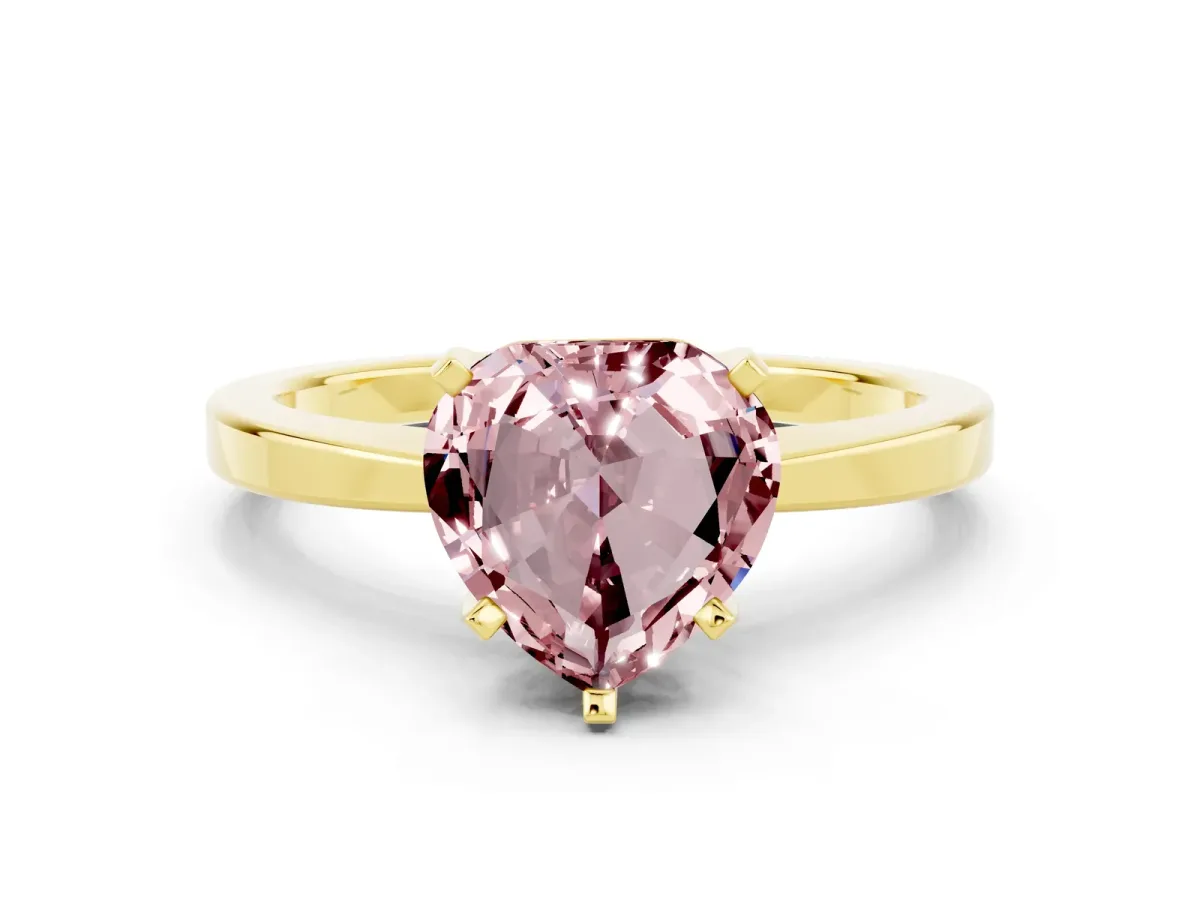 Heart Cut Morganite Solitaire Engagement Ring with Classic Band and Four-Prong Setting Yellow gold