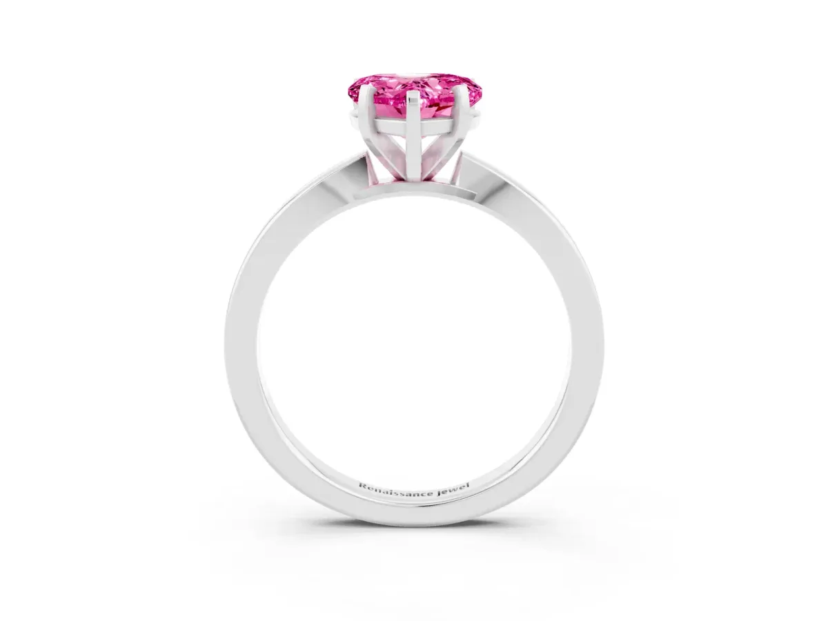 Heart Cut Pink Sapphire Solitaire Engagement Ring with Classic Band and Four-Prong Setting White gold