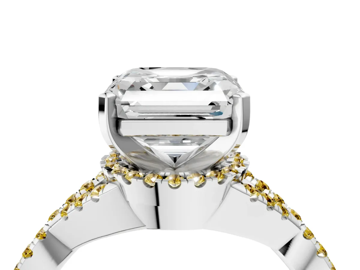 Asscher Cut Diamond Yellow Sapphire Halo Twist Band Solitaire Prong Setting Ring White gold