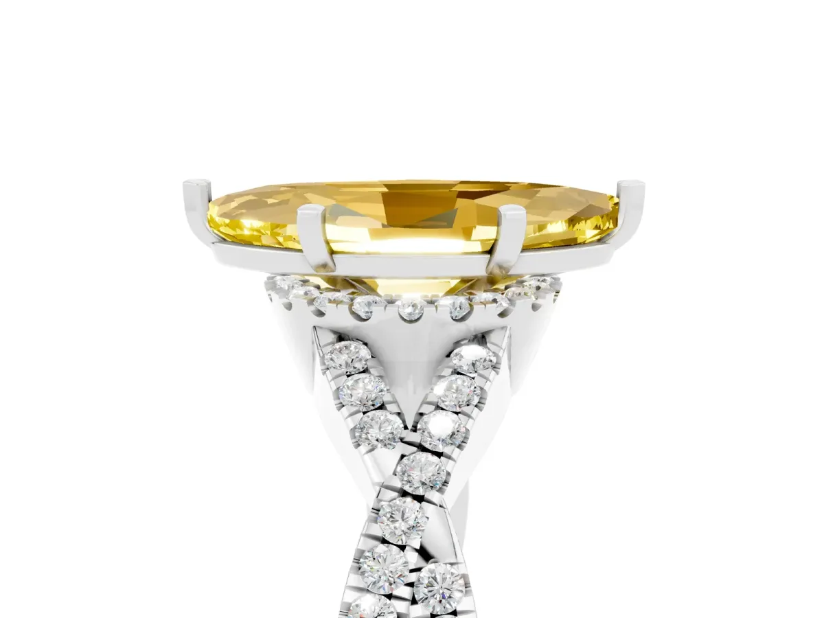 Marquise Cut Yellow Sapphire Halo Twist Band Solitaire Prong Setting Ring White gold