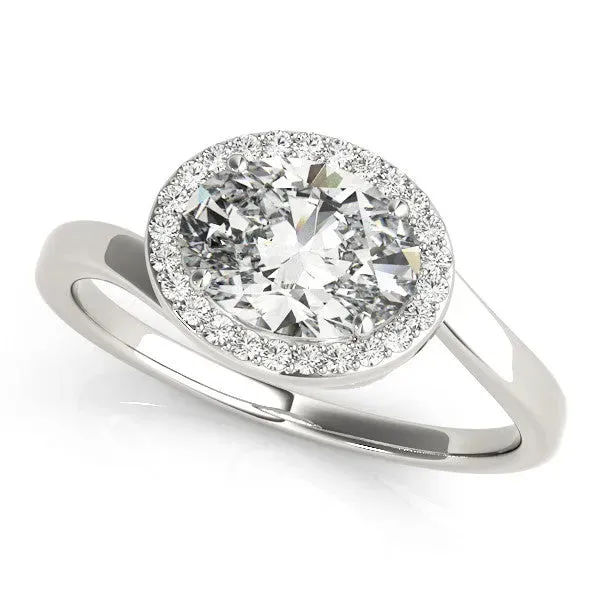Oval Cut Diamond Bezel Halo Ring with Plain Band Platinum