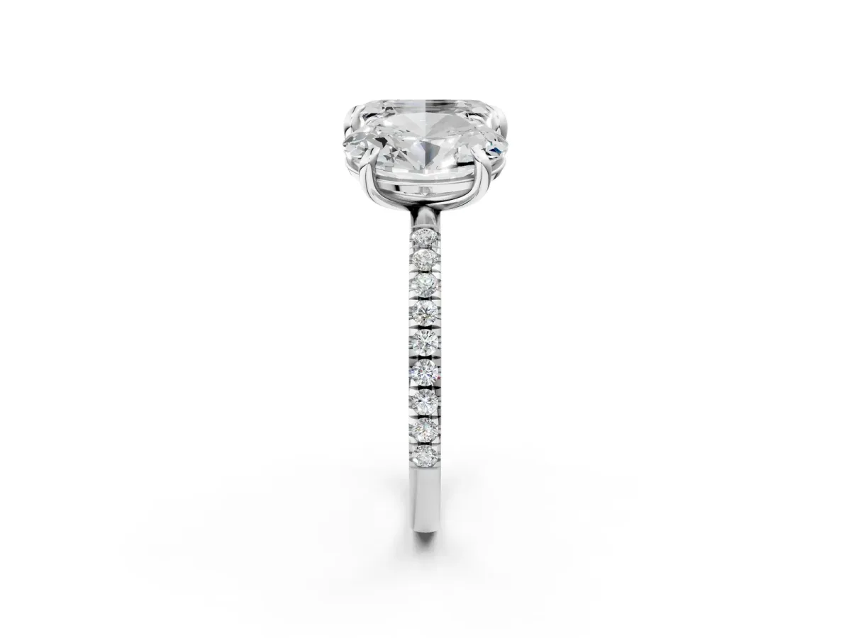 Oval and Emerald Toi Moi Ring with Prong Setting and Micro Pave Band White gold