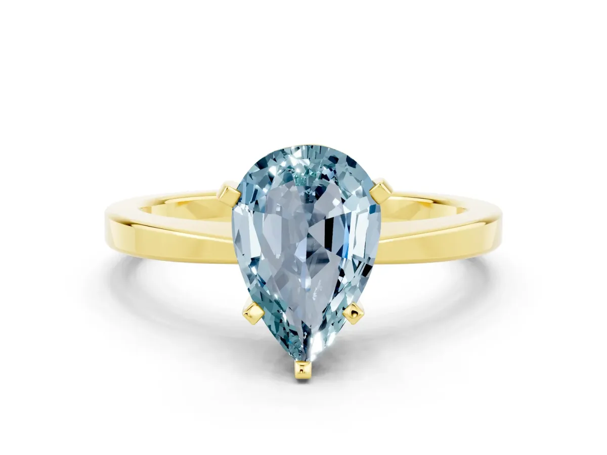 Pear Cut Aquamarine Solitaire Engagement Ring with Classic Band and Four-Prong Setting Yellow gold