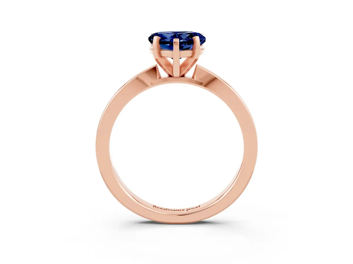 Heart Cut Blue Sapphire Solitaire Engagement Ring with Classic Band and Four-Prong Setting Rose gold