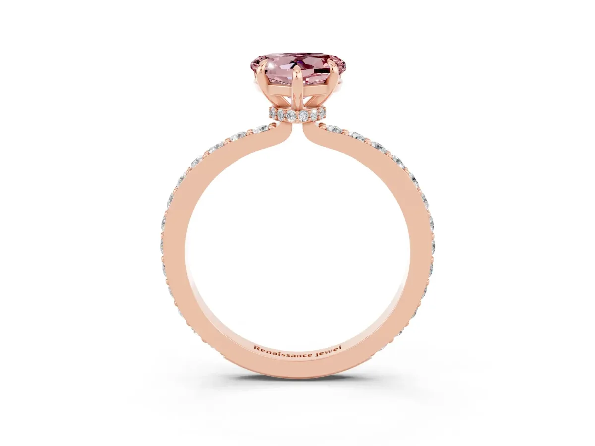 Heart Cut Morganite Solitaire Engagement Ring with Pavé Band and Four-Prong Setting Rose gold