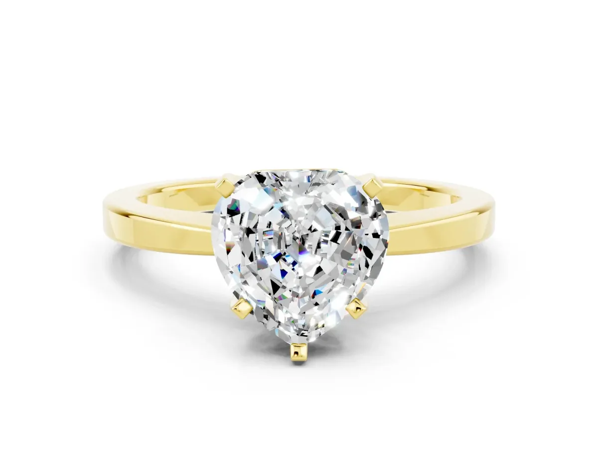 Heart Cut Moissanite Solitaire Engagement Ring with Classic Band and Four-Prong Setting Yellow gold