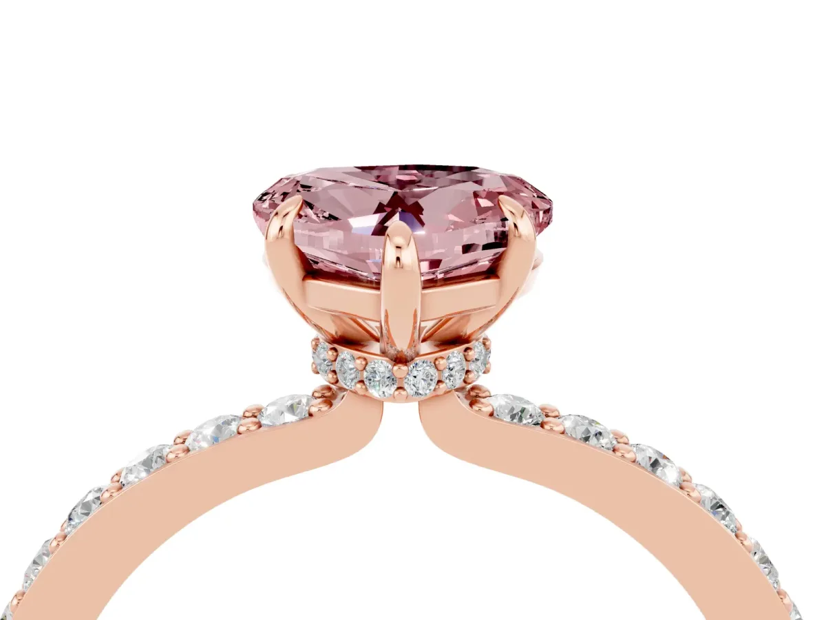 Heart Cut Morganite Solitaire Engagement Ring with Pavé Band and Four-Prong Setting Rose gold
