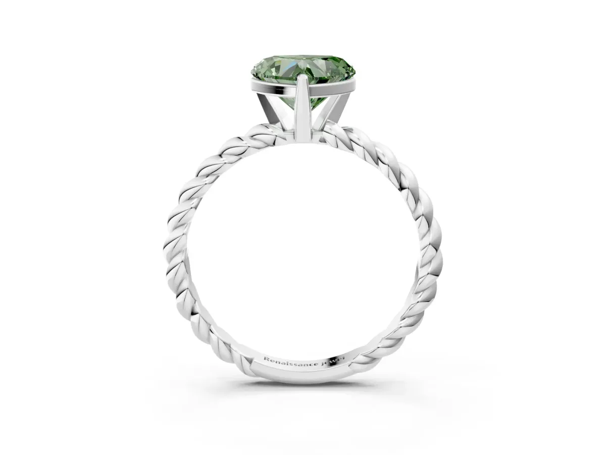 Fancy Green Heart Cut Cut Solitaire Twisted Band with Four-Prong Setting Platinum