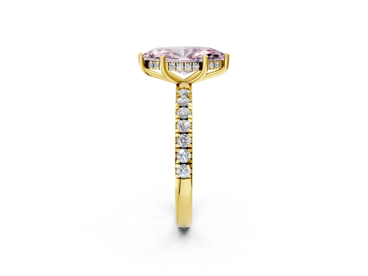Fancy Pink Marquise Cut Diamond Pave Band Solitaire Ring with Round and Prong Setting Yellow gold